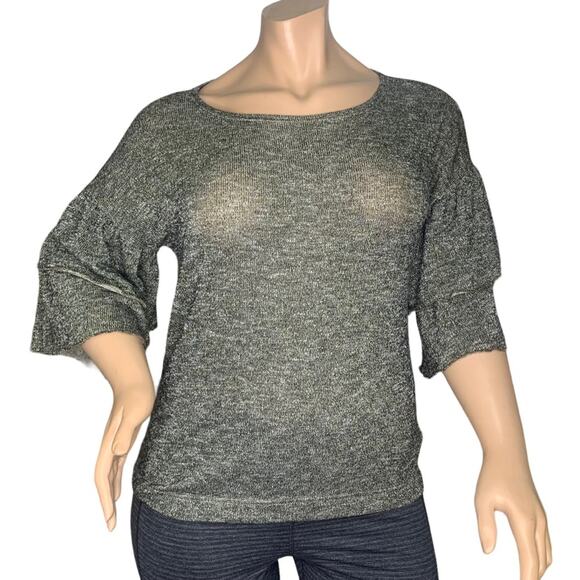 Ana Fine Knit Shimmery Gold Bell Ruffles Sleeves Top Crewneck Size XL - Picture 1 of 10